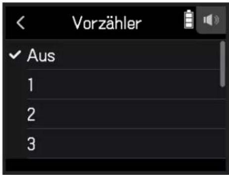 Vorzähler ✓ Aus 1 2 3