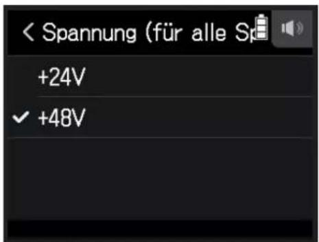 < Spannung (für alle Sp +24V ✓ +48V