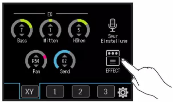EQ 7 Bass 1 Mitten 5 Höhen Seur Einstellung R54 Pan 62 Send EFFECT XY 1 2 3
