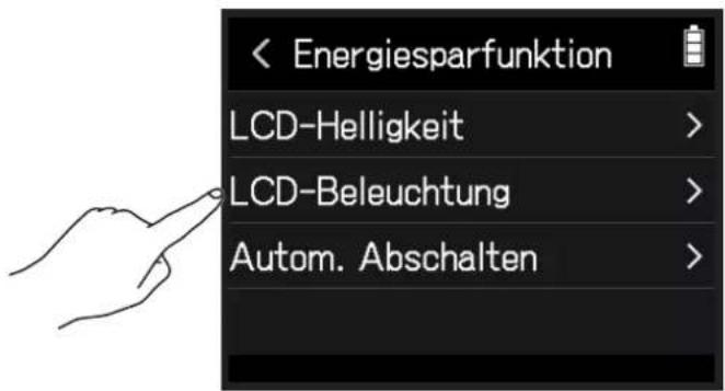 < Energiesparfunktion LCD-Helligkeit > LCD-Beleuchtung > Autom. Abschalten >