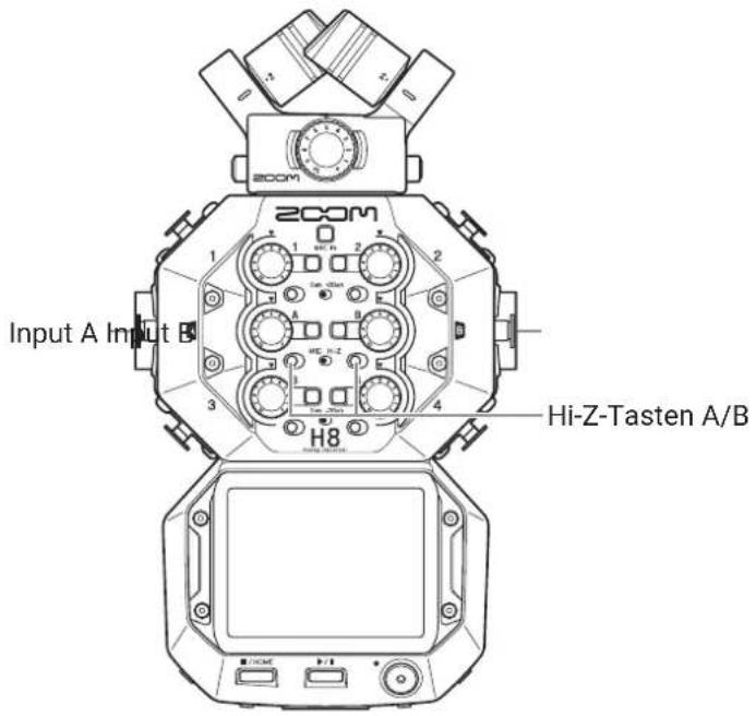 Input A Input B 200M H8 Hi-Z-Tasten A/B