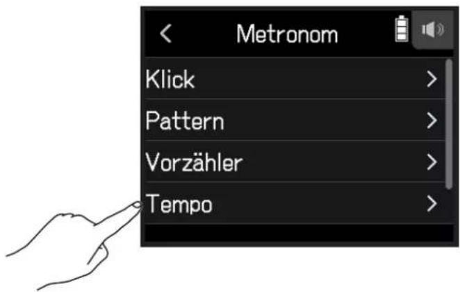 Metronom Klick > Pattern > Vorzähler > Tempo >