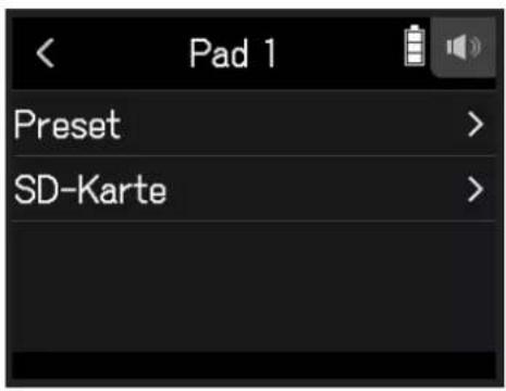 Pad 1 Preset > SD-Karte >
