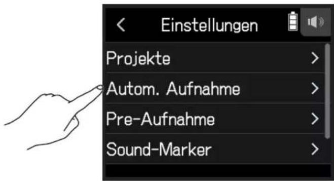 Einstellungen Projekte > Autom. Aufnahme > Pre-Aufnahme > Sound-Marker >