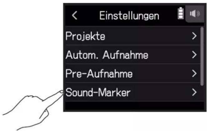 Einstellungen Projekte > Autom. Aufnahme > Pre-Aufnahme > Sound-Marker >