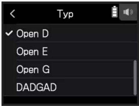 Typ ✓ Open D Open E Open G DADGAD
