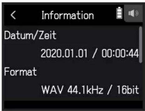 Information Datum/Zeit 2020.01.01 / 00:00:44 Format WAV 44.1kHz / 16bit