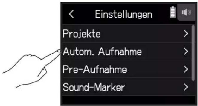 Einstellungen Projekte > Autom. Aufnahme > Pre-Aufnahme > Sound-Marker >