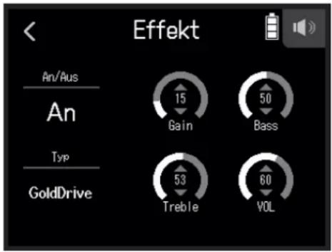 Effekt An/Aus An Typ GoldDrive 15 Gain 50 Bass 53 Treble 60 VOL