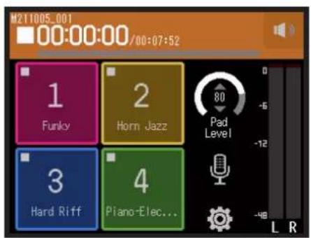 M211005_001 00:00:00 /00:07:52 1 Funky 2 Horn Jazz 3 Hard Riff 4 Piano-Elec... 80 Pad Level -6 -12 -48 L R