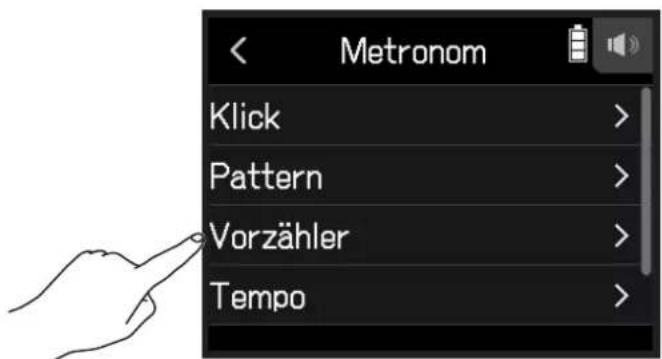 Metronom Klick > Pattern > Vorzähler > Tempo >