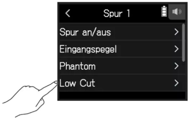 Spur 1 Spur an/aus > Eingangspegel > Phantom > Low Cut >