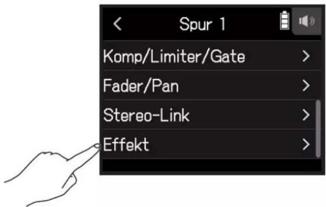 Spur 1 Komp/Limiter/Gate > Fader/Pan > Stereo-Link > Effekt >