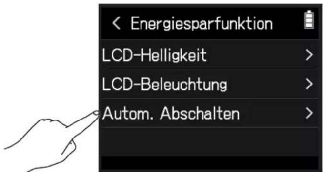 < Energiesparfunktion LCD-Helligkeit > LCD-Beleuchtung > Autom. Abschalten >