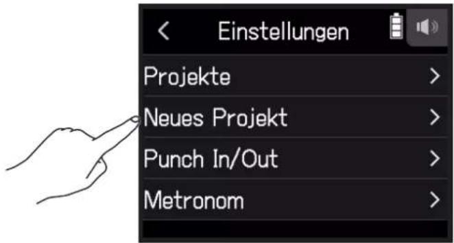 Einstellungen Projekte > Neues Projekt > Punch In/Out > Metronom >