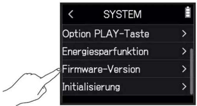 SYSTEM Option PLAY-Taste > Energiesparfunktion > Firmware-Version > Initialisierung >