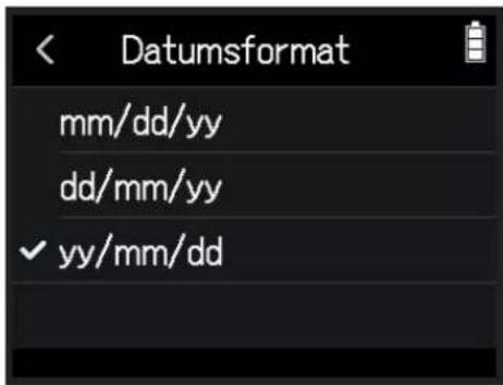 Datumsformat mm/dd/yy dd/mm/yy ✓ yy/mm/dd