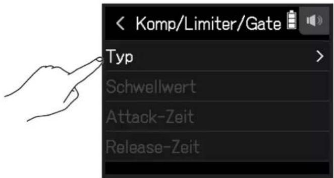 < Komp/Limiter/Gate Typ Schwellwert Attack-Zeit Release-Zeit