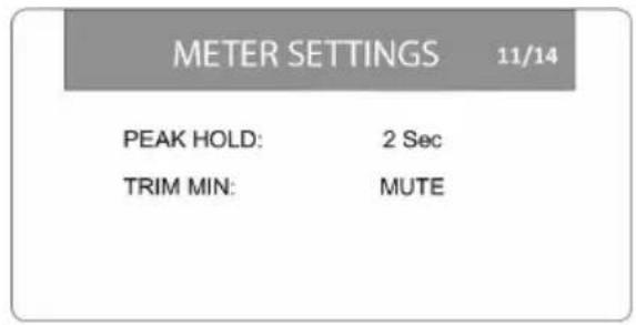 METER SETTINGS 11/14 PEAK HOLD: 2 Sec TRIM MIN: MUTE