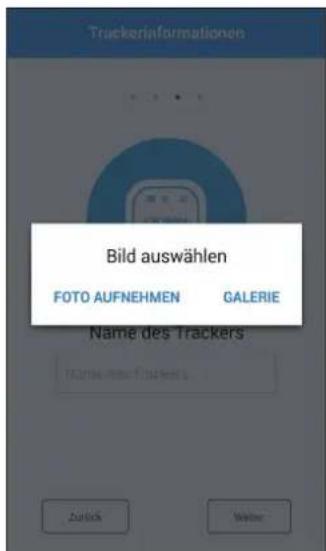 Truckerinformationen Bild auswählen FOTO AUFNEHMEN GALERIE Name des Trackers Zurück Weiter