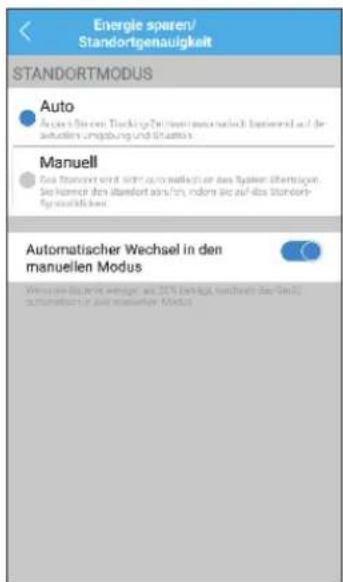 Energie spuren/ Standortgenauigkeit STANDORTMODUS Auto Aus 30% Steuern Trucking/Turkstoffe Mechatristisch (Steuern und der automellen umgebung und Situation) Manuell Aus Standort wird, sich automatischer aus System übertragen. Sie herven den Standort eins./cm, indem sie auf das Standort- fpreuzitätskar. Automatischer Wechsel in den manuellen Modus Klimmische Börschwechsel am 25% befristet, wachstet das Gmb automatische aus manueller Modus