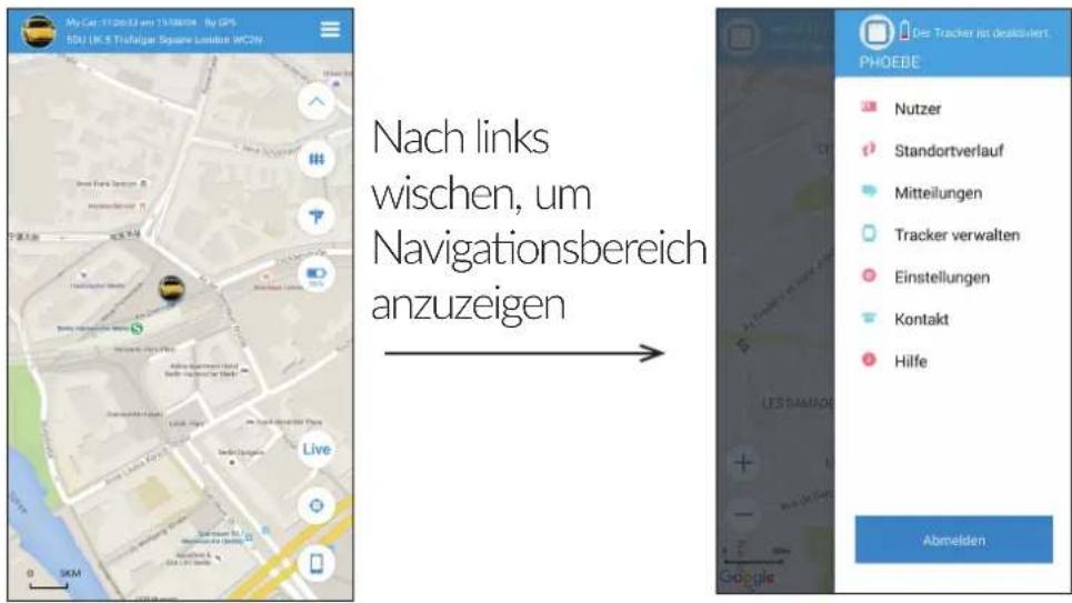 My Car: 11.26.03 am 11.48.03m By GPS 50V UK $ Thafalgar Square London MC2W Nach links wischen, um Navigationsbereich anzuzeigen Dise Tracker Ist Geaktiviert. PHQEEIE Nutzer Standortverlauf Mitteilungen Tracker verwalten Einstellungen Kontakt Hilfe Abmelden