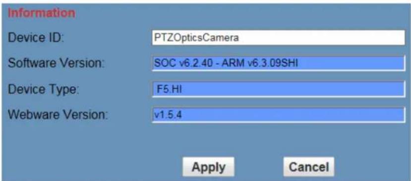 PTZ Optics PT30X-NDI - Device Information - 1
