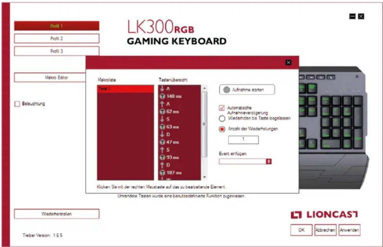 Lioncast LK300 RGB - Editieren von Makros: - 1