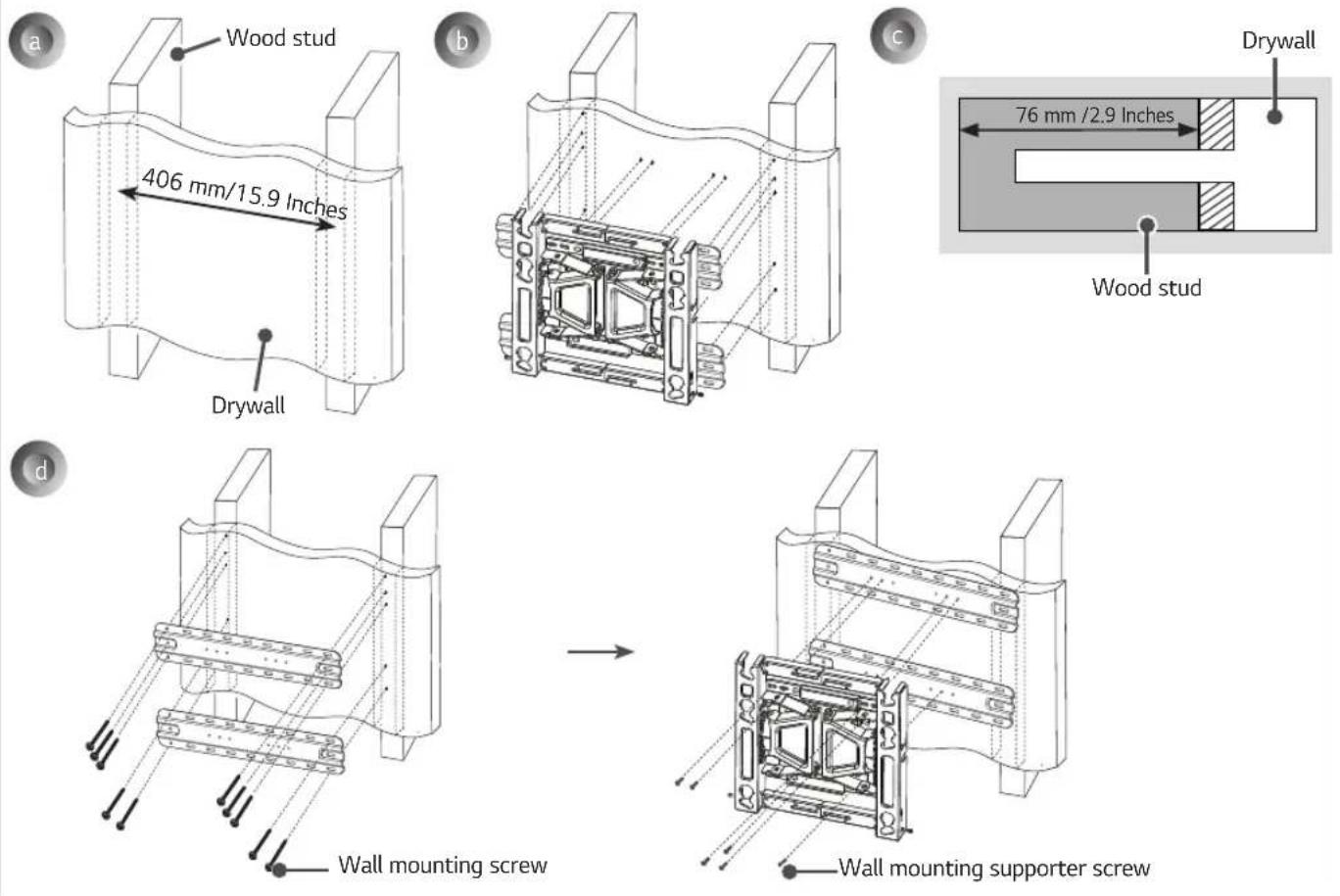 LG OLW480B - How to install the wall mounting bracket (North America, Japan) - 3