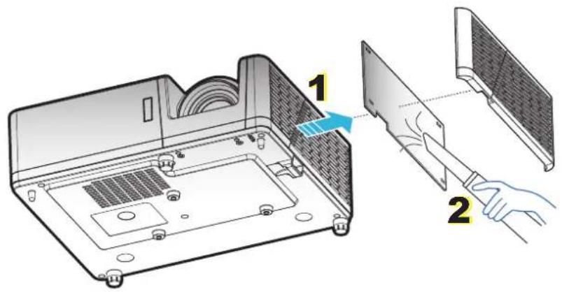 Diagram showing a device's internal structure and assembly, labeled with components 1 and 2