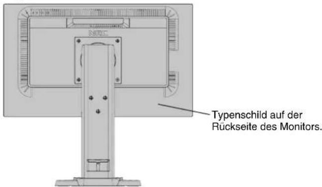 Typenschild auf der Rückseite des Monitors.