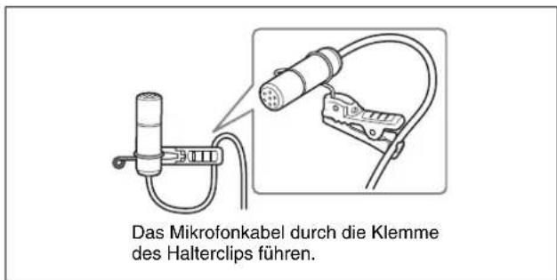 Das Mikrofonkabel durch die Klemme des Halterclips führen.