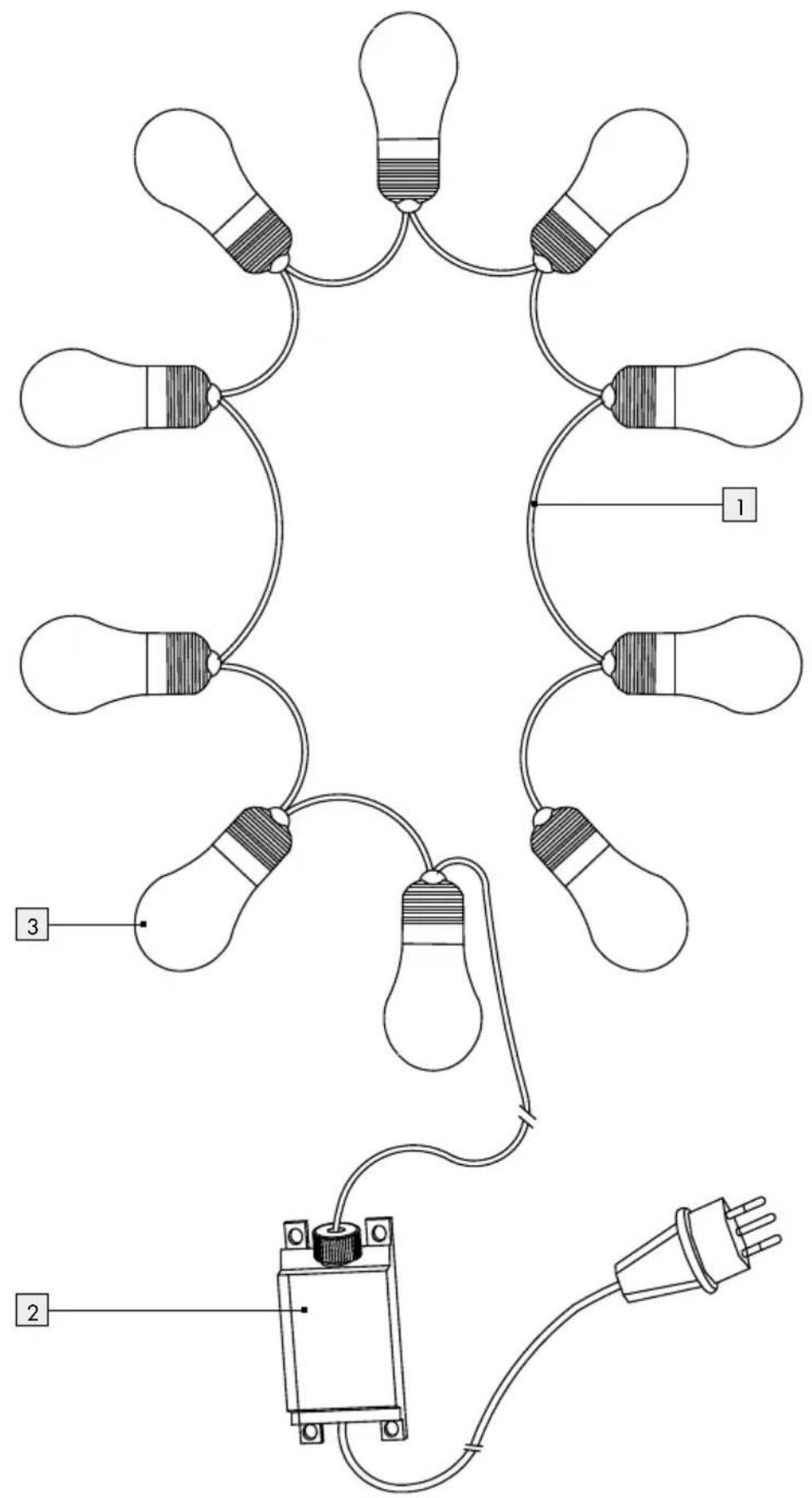 Diagram of a circular electrical circuit with labeled components including light bulbs, resistors, and an inductor.