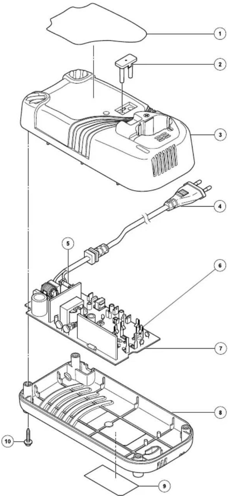 Exploded view diagram of an electronic device with numbered parts for identification