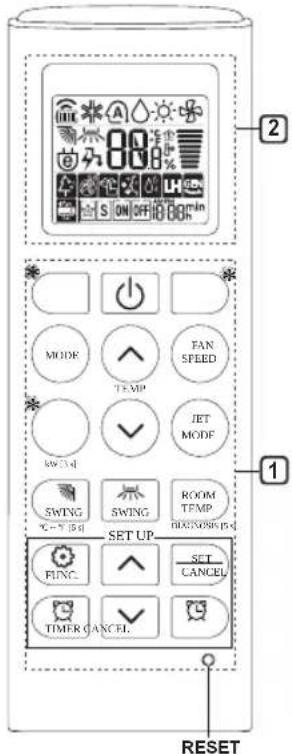 2 MODE TEMP FAN SPEED JET MODE SWING SWING ROOM TEMP MOBINSIP-1 SET UP FUNC SET CANCEL TIMER CANCEL RESET