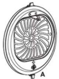 Technical line drawing of a circular fan or vent with internal blades and mounting base (no text or symbols)