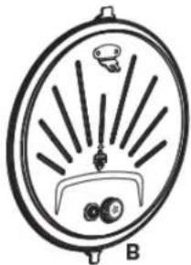 Diagram of a circular device with radial lines and labeled terminals (no text or symbols beyond basic labels)