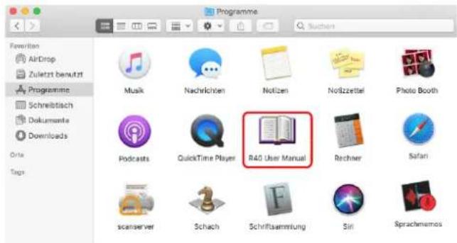 Programme Favorites AirDrop Zuletzt benutzt Programme Schreibtisch Dokumente Downloads Orla Tags Musik Nachrichten Notizen Notizzettel Photo Booth Podcasts QuickTime Player 840 User Manual Rechner Safari scanserver Schach Schriftsammlung Sin Sprachmemos