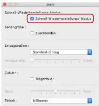 Mehr Schnell-Wiederherstellungs-Modus : Schnitt-Wiederherstellungs-Modus Sahengröße : Zuschnalden Einzugsoption : Standard-Einzug Verzügarung 0 sec. Zufuhr : Trägartfolie : Rand : 0mm Einheit : Millimeter
