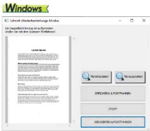 Windows Schnell-Wiederherstellungs-Modus Ein Doppelblatt-Kinag ist aufgetreten. Wollen Sie mit dem Scennen Fortfahren? Laser um Heratuzomon Herbuzomon SPEICHEN & FORTPAHREN STOPP VERWERFEN & FORTPAHREN