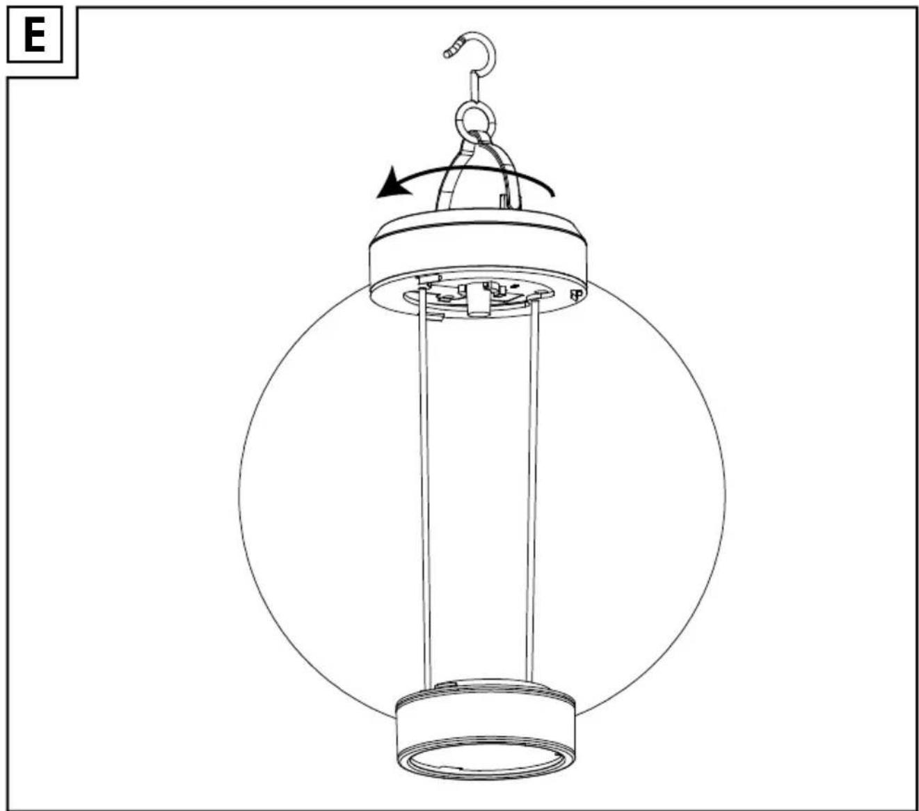 Line drawing of a hanging lantern with a hook and rotating arm (no text or symbols)