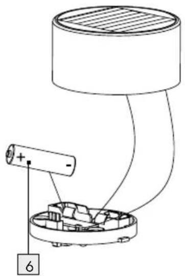 Diagram of a battery connected to a component with labeled parts and a numbered marker '6'
