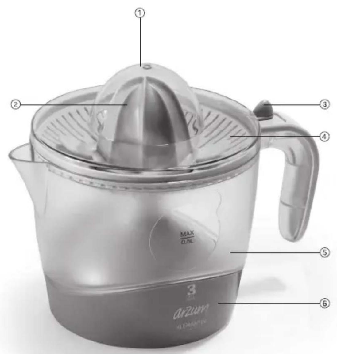 ① ② ③ ④ MAX 0.5L 3 arzum KLEMONTEW ⑤ ⑥