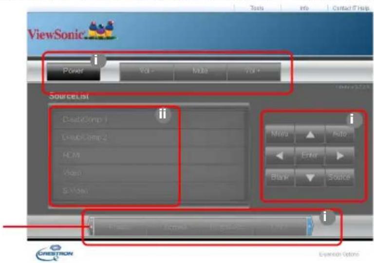 ViewSonic Power Vol - Multi Vol + SourceList Dass/Comp 1 Diss/Comp 2 HCM Video EM Gen Multi Auto Enter Blank Source CRESTRON Expansion Options