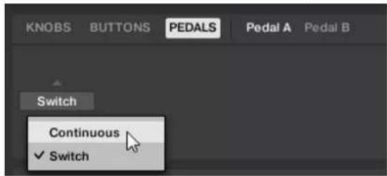 KNOBS BUTTONS PEDALS Pedal A Pedal B Switch Continuous ✓ Switch