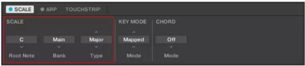 SCALE ARP TOUCHSTRIP SCALE C Main Major Root Note Bank Type KEY MODE CHORD Mapped Off Mode Mode