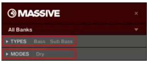 MASSIVE All Banks TYPES Bass Sub Bass MODES Dry