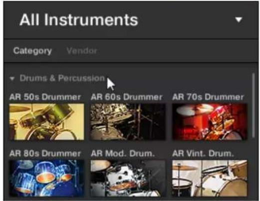 All Instruments Category Vendor Drums & Percussion AR 50s Drummer AR 60s Drummer AR 70s Drummer AR 80s Drummer AR Mod. Drum. AR Vint. Drum.