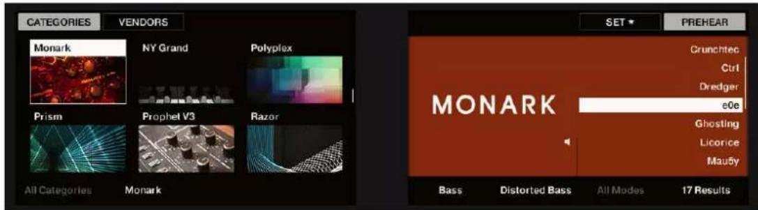 CATEGORIES VENDORS Monark NY Grand Polyplex Prism Prophet V3 Razor All Categories Monark SET * PREHEAR Crunchtec Ctrl Dredger e0e Ghosting Licorice Mau5y Bass Distorted Bass All Modes 17 Results