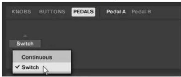 KNOBS BUTTONS PEDALS Pedal A Pedal B Switch Continuous ✓ Switch